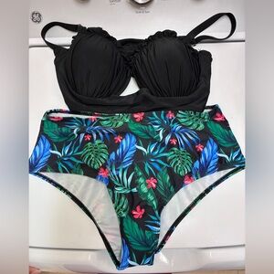 SHEIN Black and Tropical Print Bikini